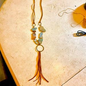 Leather and stone necklace